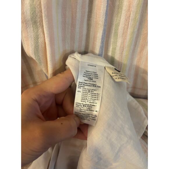 Madewell Linen Blend Clara Midi Dress Plaid Size Medium Muted Blush Pockets - Picture 8 of 8